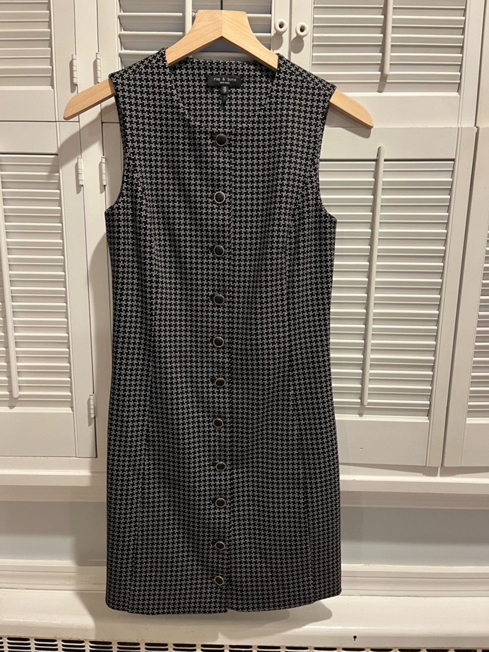 rag & bone Black and White Houndstooth Midi Dress